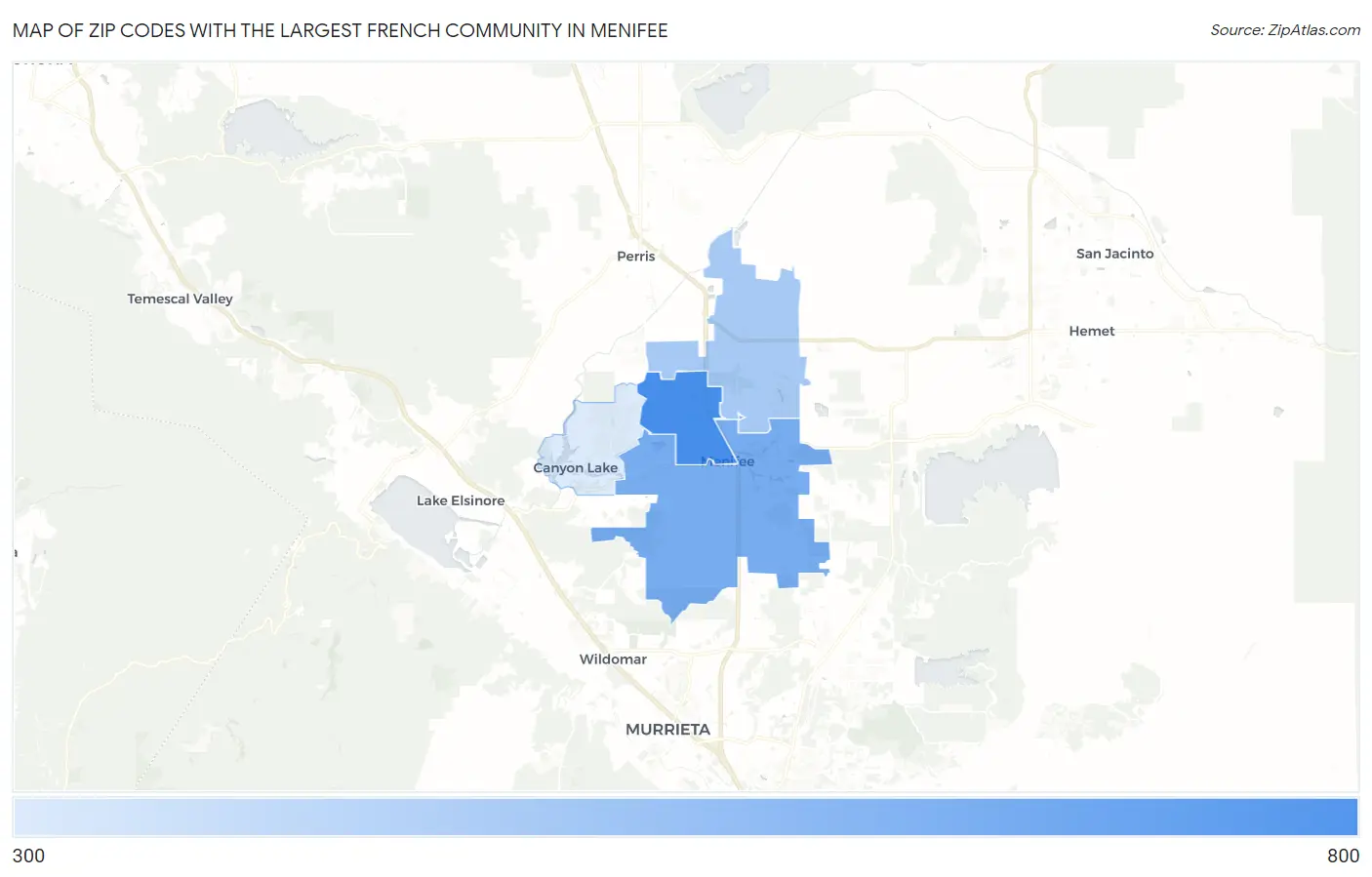 Zip Codes with the Largest French Community in Menifee Map