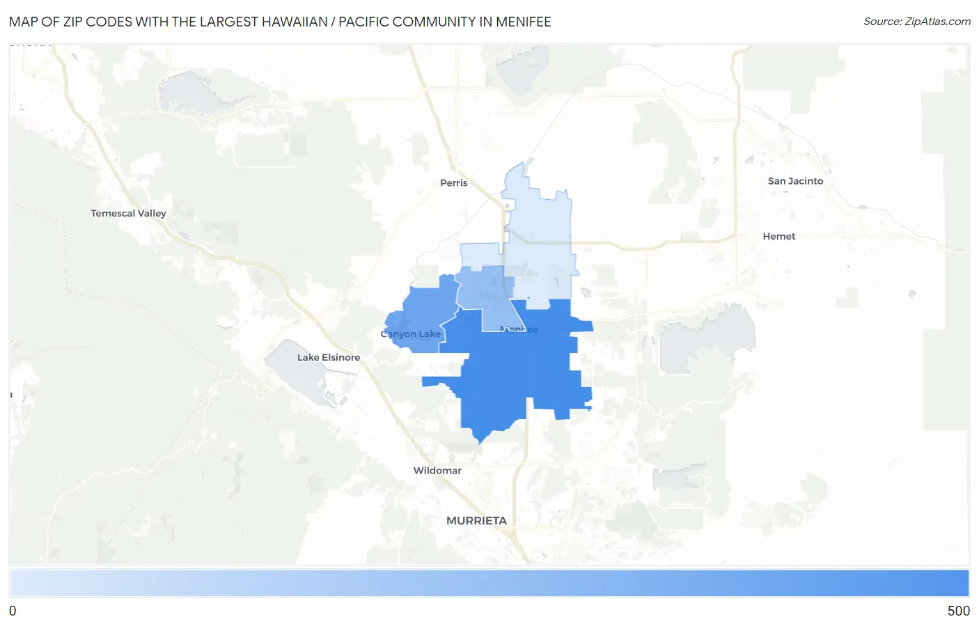 Zip Codes with the Largest Hawaiian / Pacific Community in Menifee Map