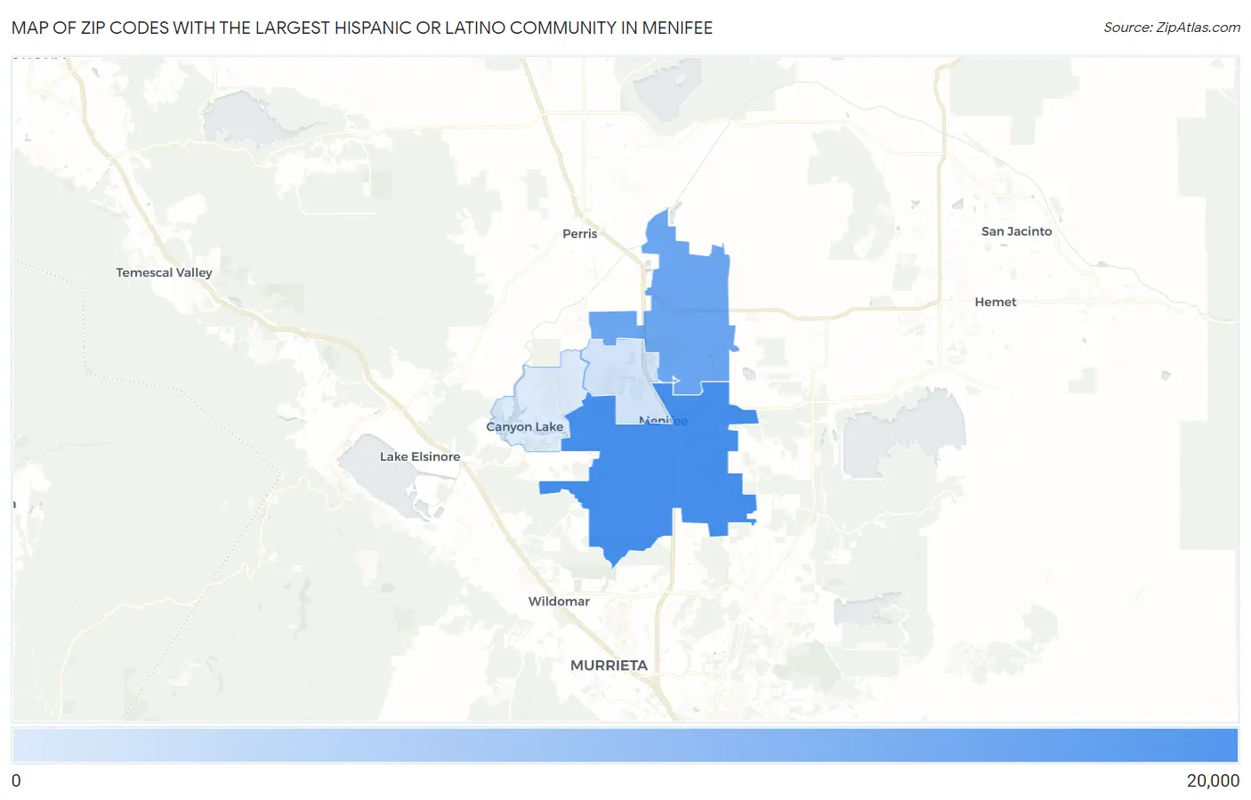 Zip Codes with the Largest Hispanic or Latino Community in Menifee Map