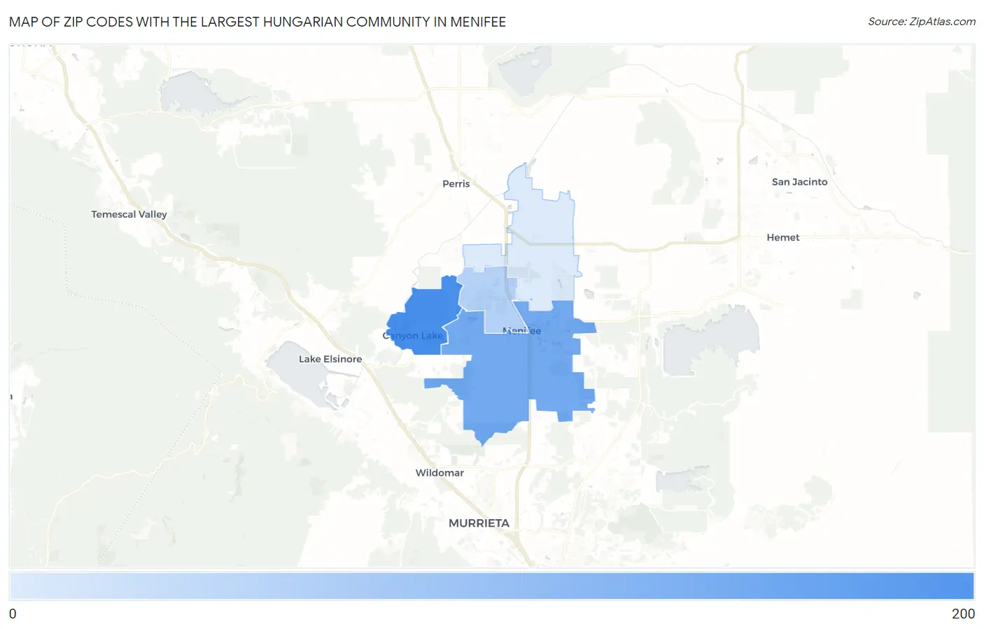 Zip Codes with the Largest Hungarian Community in Menifee Map