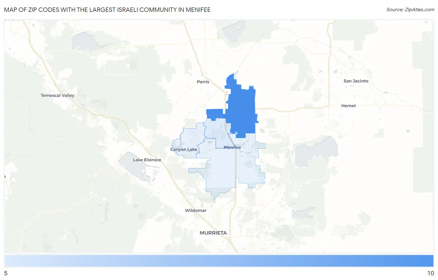Zip Codes with the Largest Israeli Community in Menifee Map