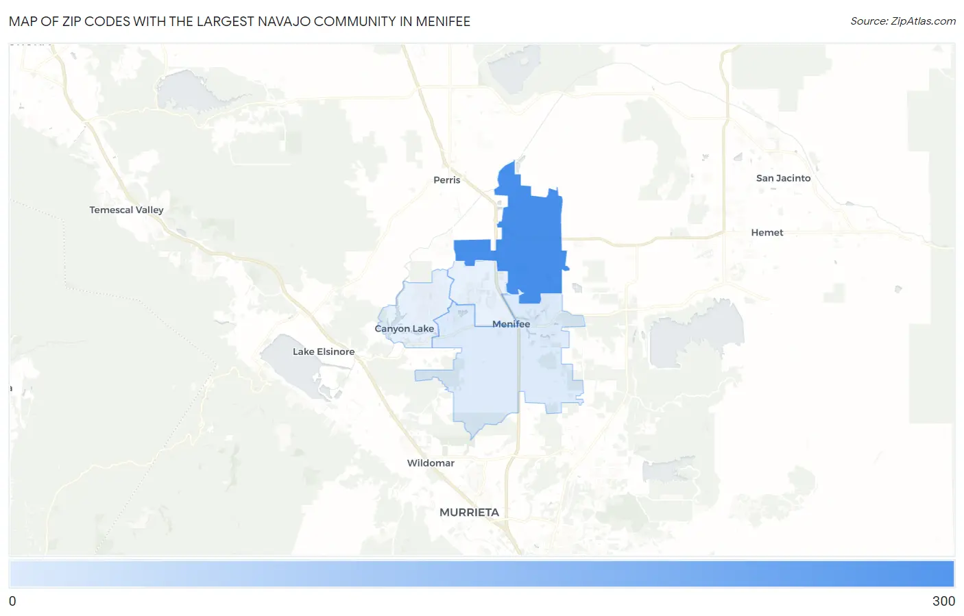 Zip Codes with the Largest Navajo Community in Menifee Map