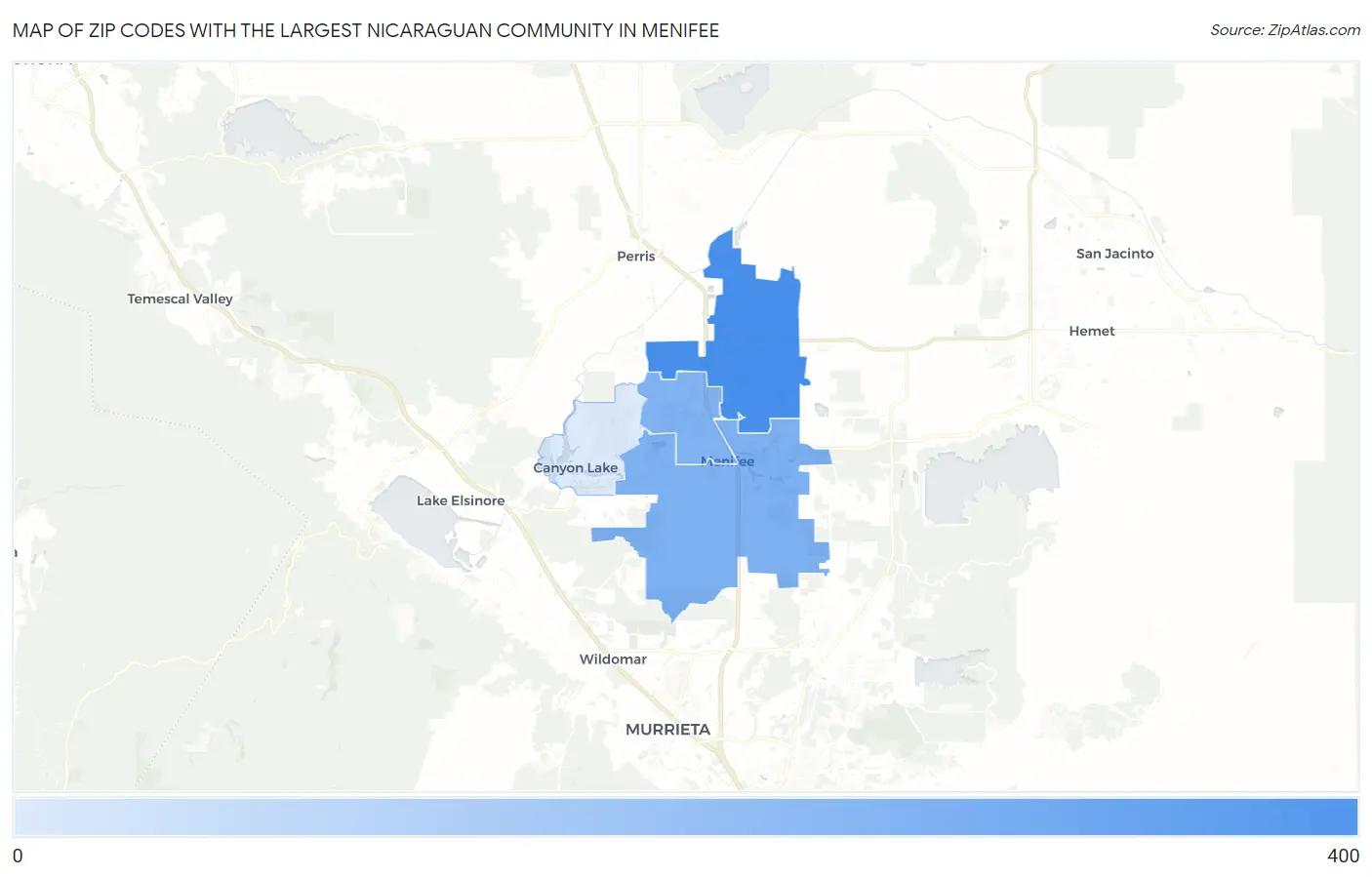 Zip Codes with the Largest Nicaraguan Community in Menifee Map