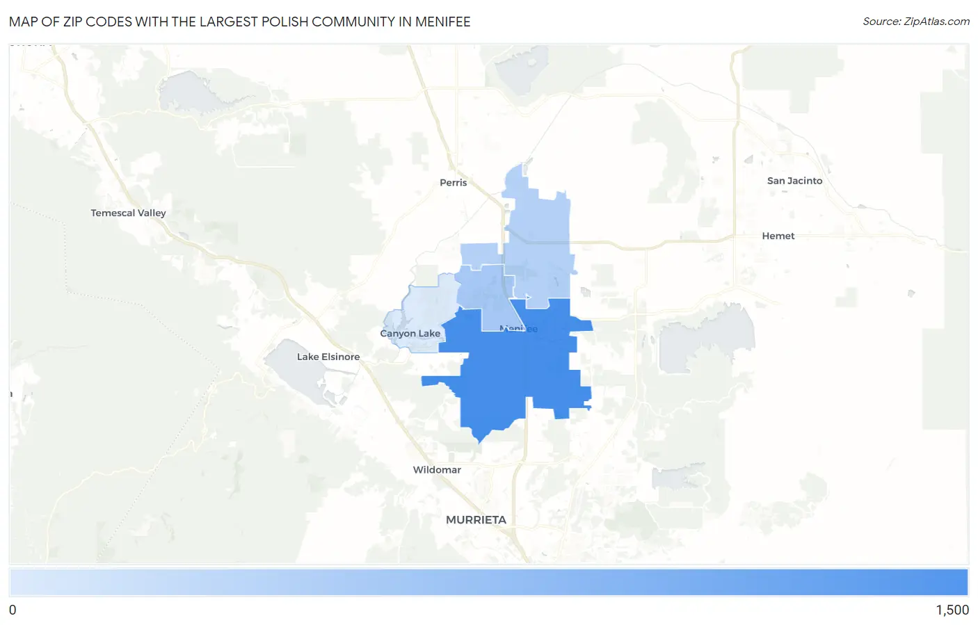 Zip Codes with the Largest Polish Community in Menifee Map