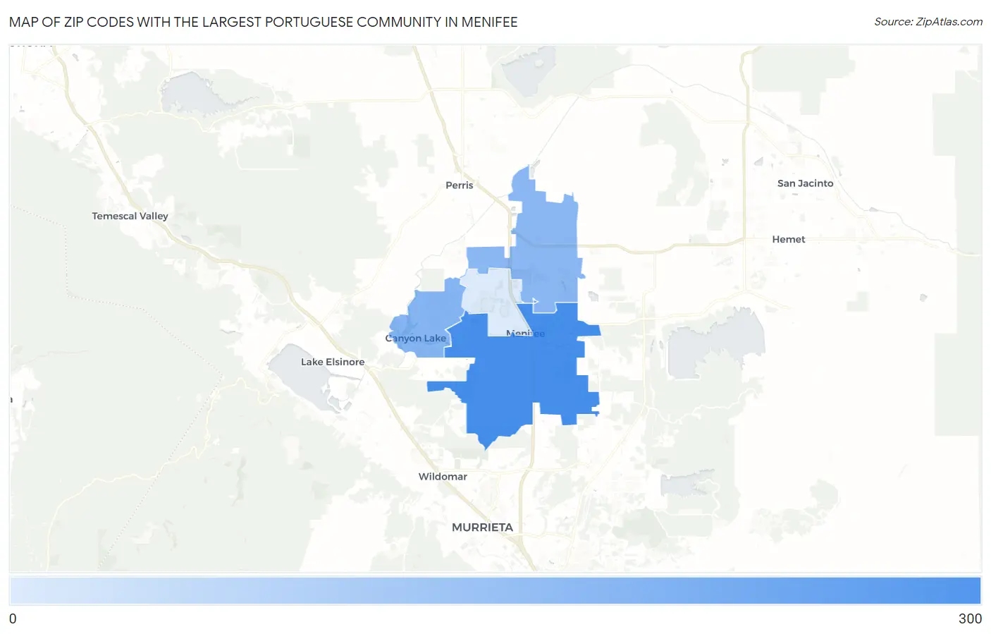 Zip Codes with the Largest Portuguese Community in Menifee Map