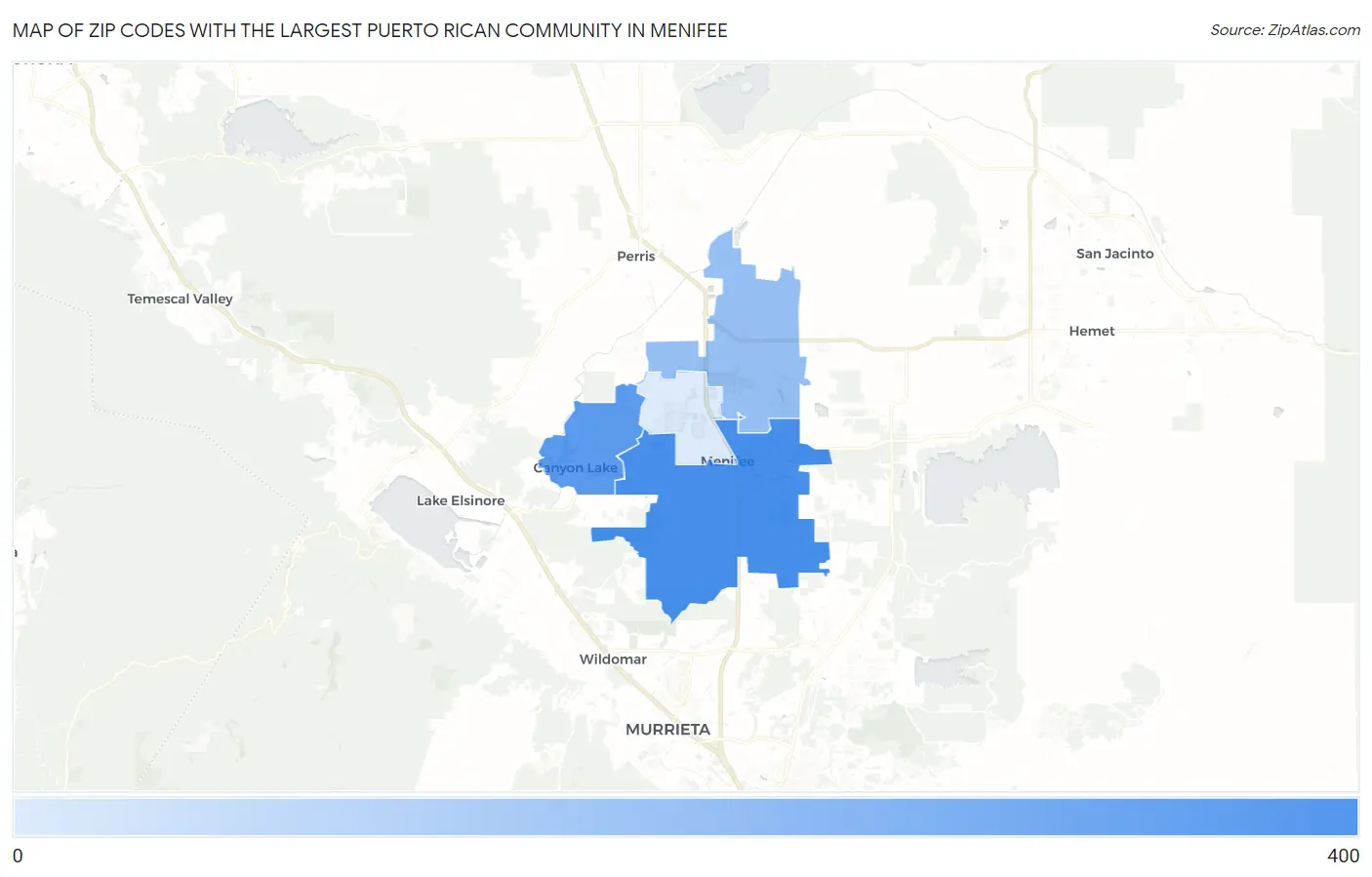 Zip Codes with the Largest Puerto Rican Community in Menifee Map