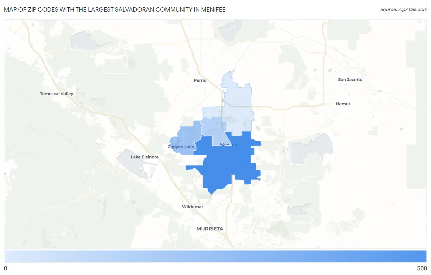 Zip Codes with the Largest Salvadoran Community in Menifee Map