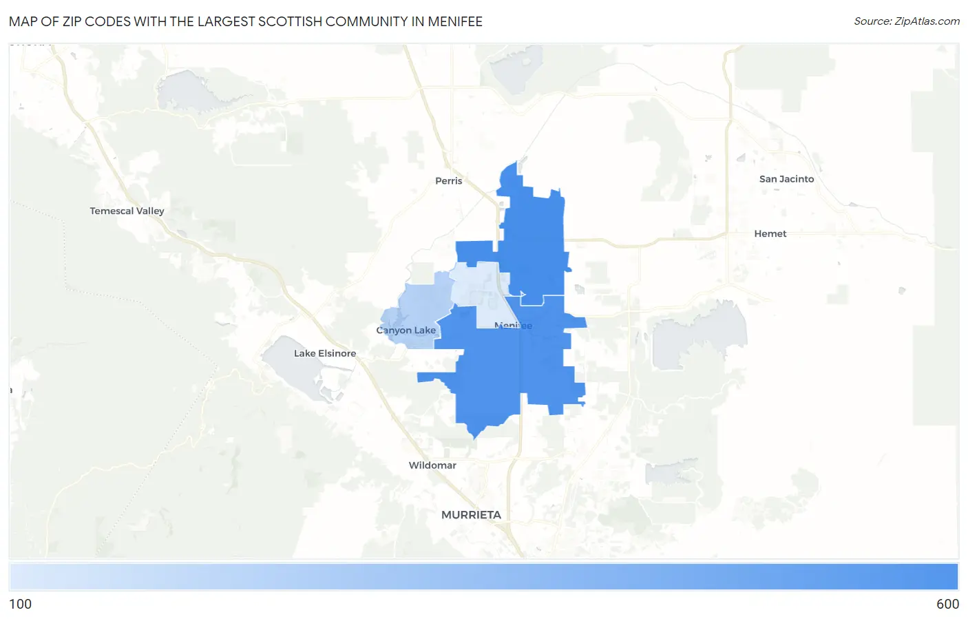 Zip Codes with the Largest Scottish Community in Menifee Map