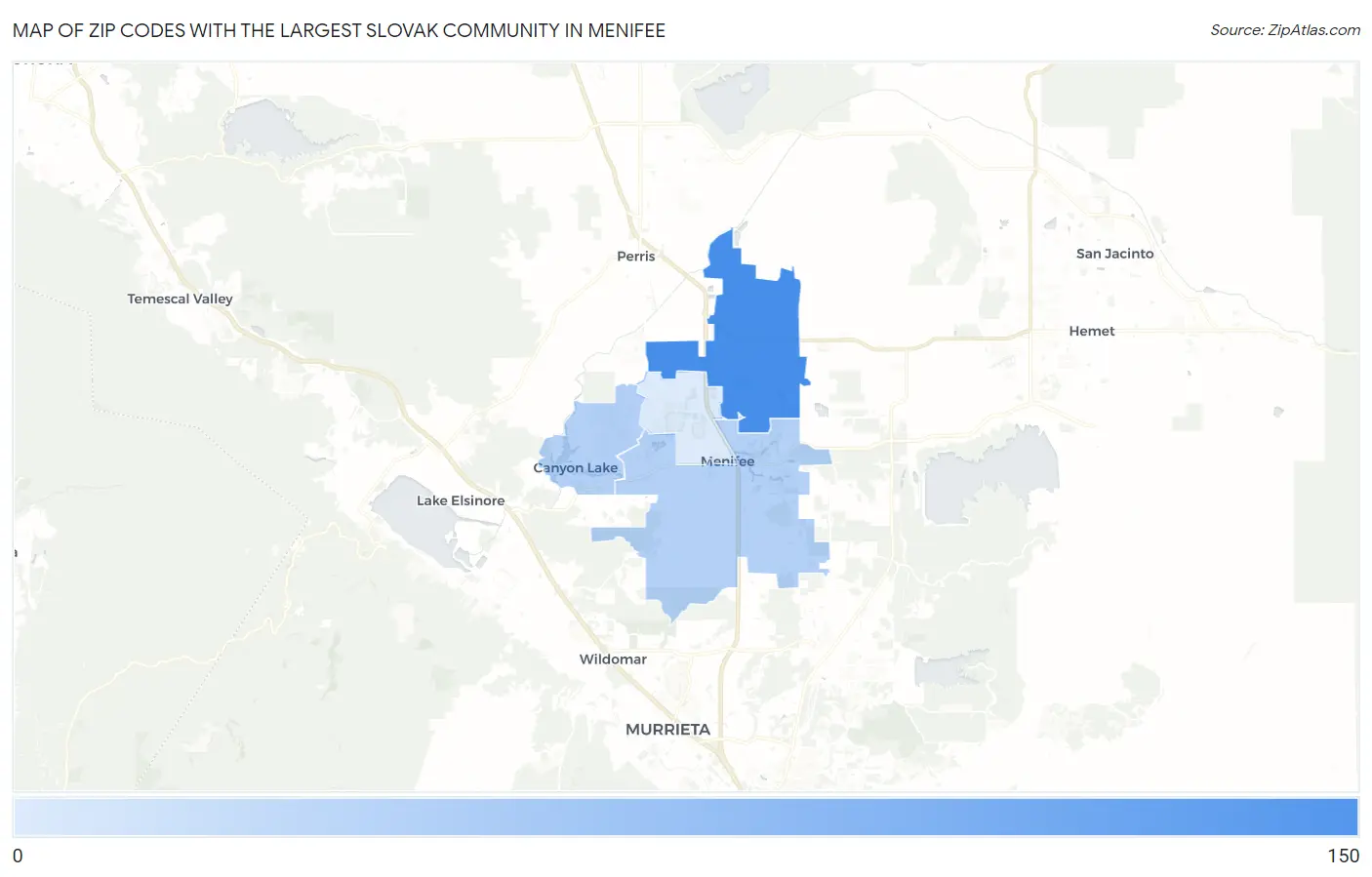 Zip Codes with the Largest Slovak Community in Menifee Map