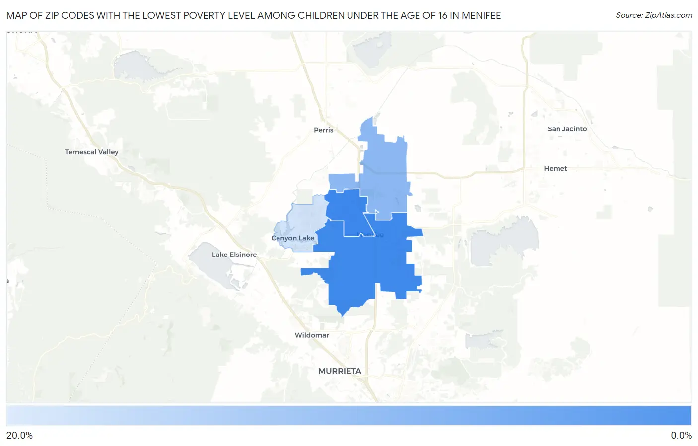 Zip Codes with the Lowest Poverty Level Among Children Under the Age of 16 in Menifee Map