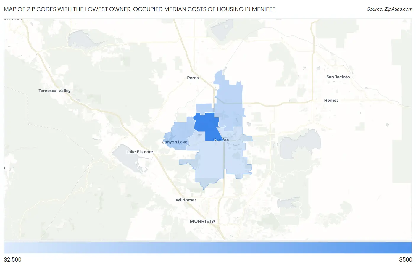 Zip Codes with the Lowest Owner-Occupied Median Costs of Housing in Menifee Map