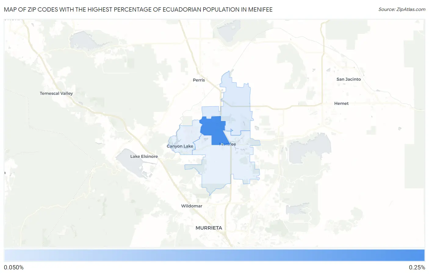 Zip Codes with the Highest Percentage of Ecuadorian Population in Menifee Map