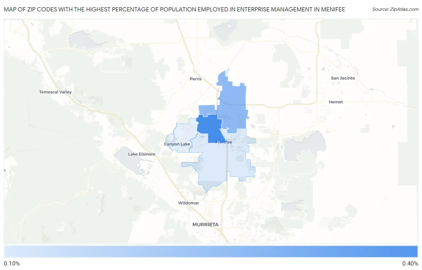 Zip Codes with the Highest Percentage of Population Employed in Enterprise Management in Menifee Map