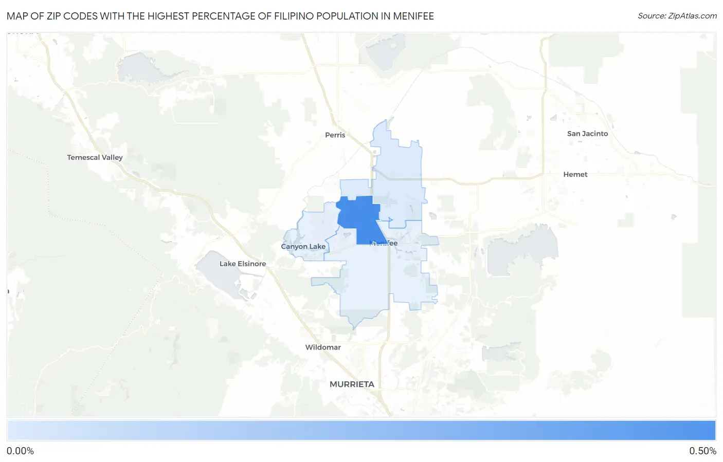 Zip Codes with the Highest Percentage of Filipino Population in Menifee Map