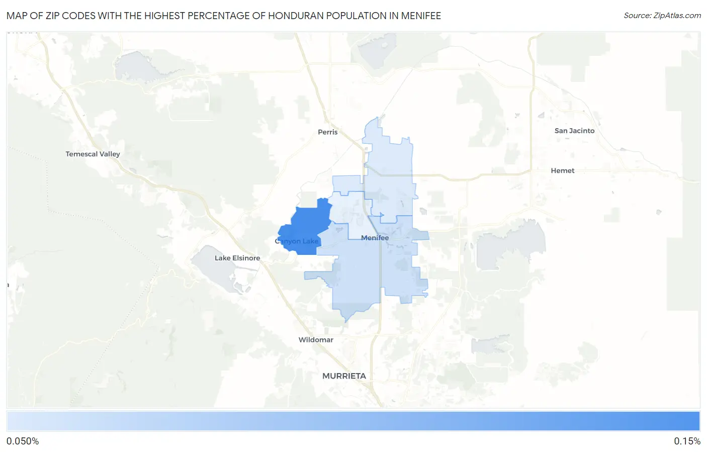 Zip Codes with the Highest Percentage of Honduran Population in Menifee Map