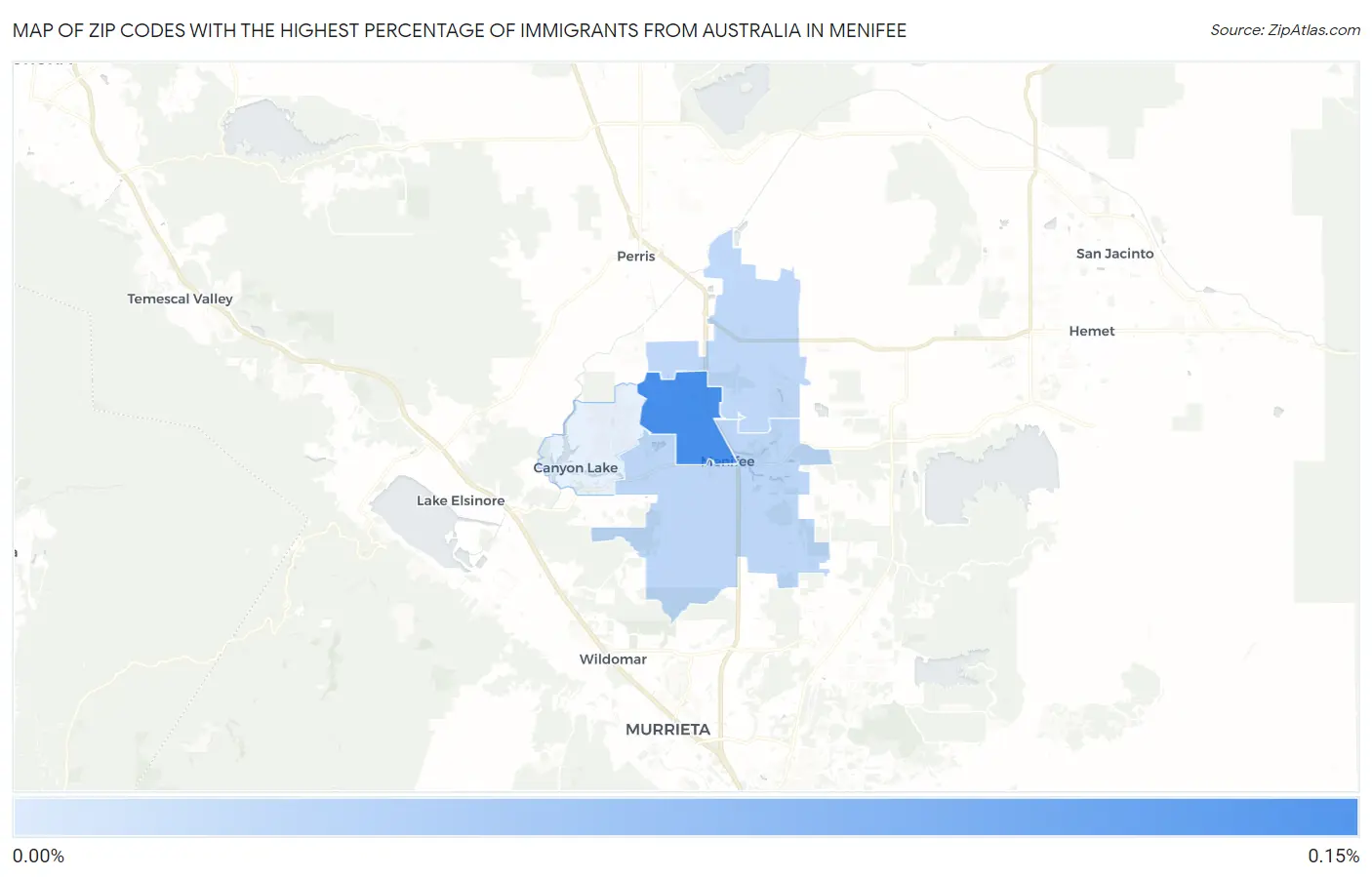 Zip Codes with the Highest Percentage of Immigrants from Australia in Menifee Map