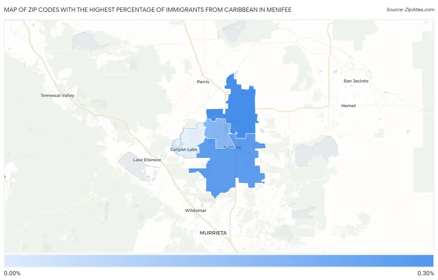 Zip Codes with the Highest Percentage of Immigrants from Caribbean in Menifee Map