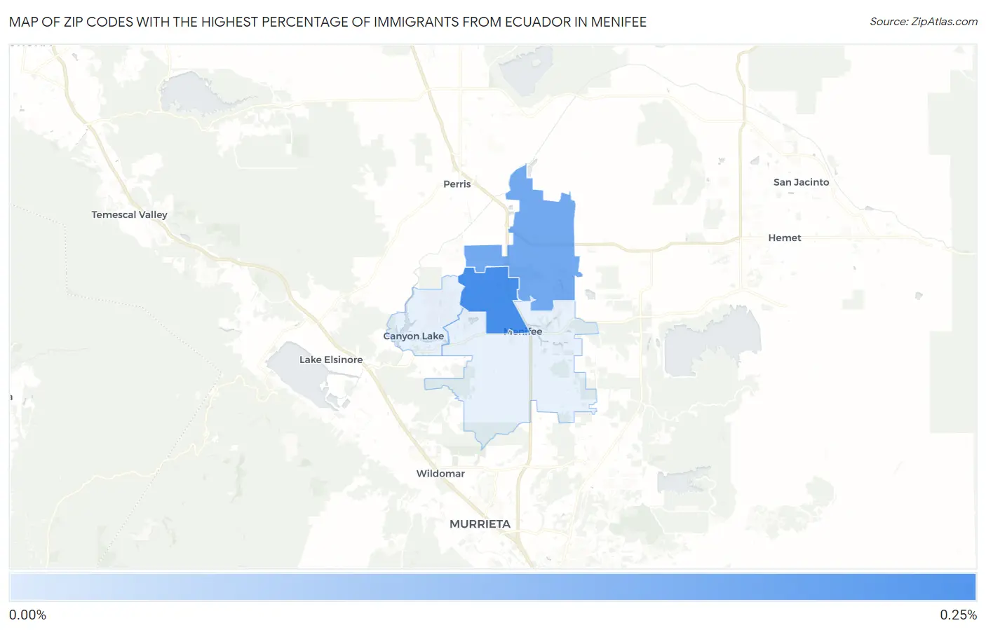 Zip Codes with the Highest Percentage of Immigrants from Ecuador in Menifee Map