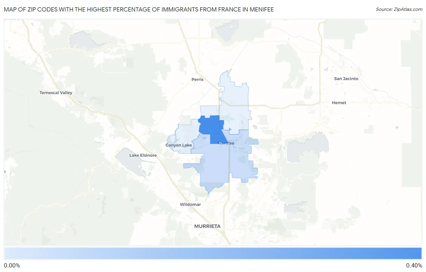 Zip Codes with the Highest Percentage of Immigrants from France in Menifee Map