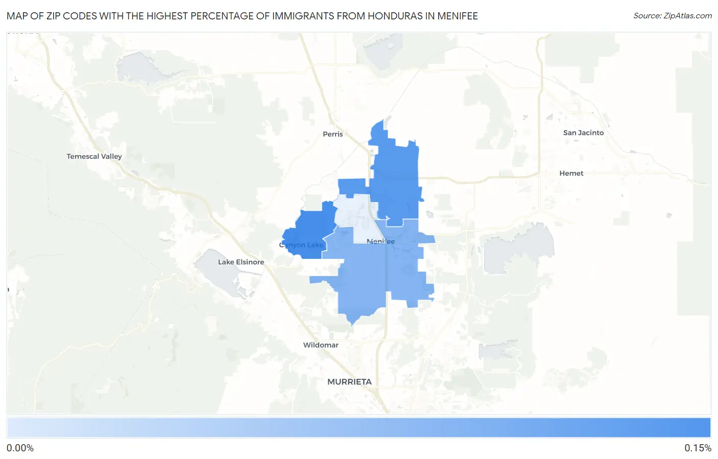 Zip Codes with the Highest Percentage of Immigrants from Honduras in Menifee Map