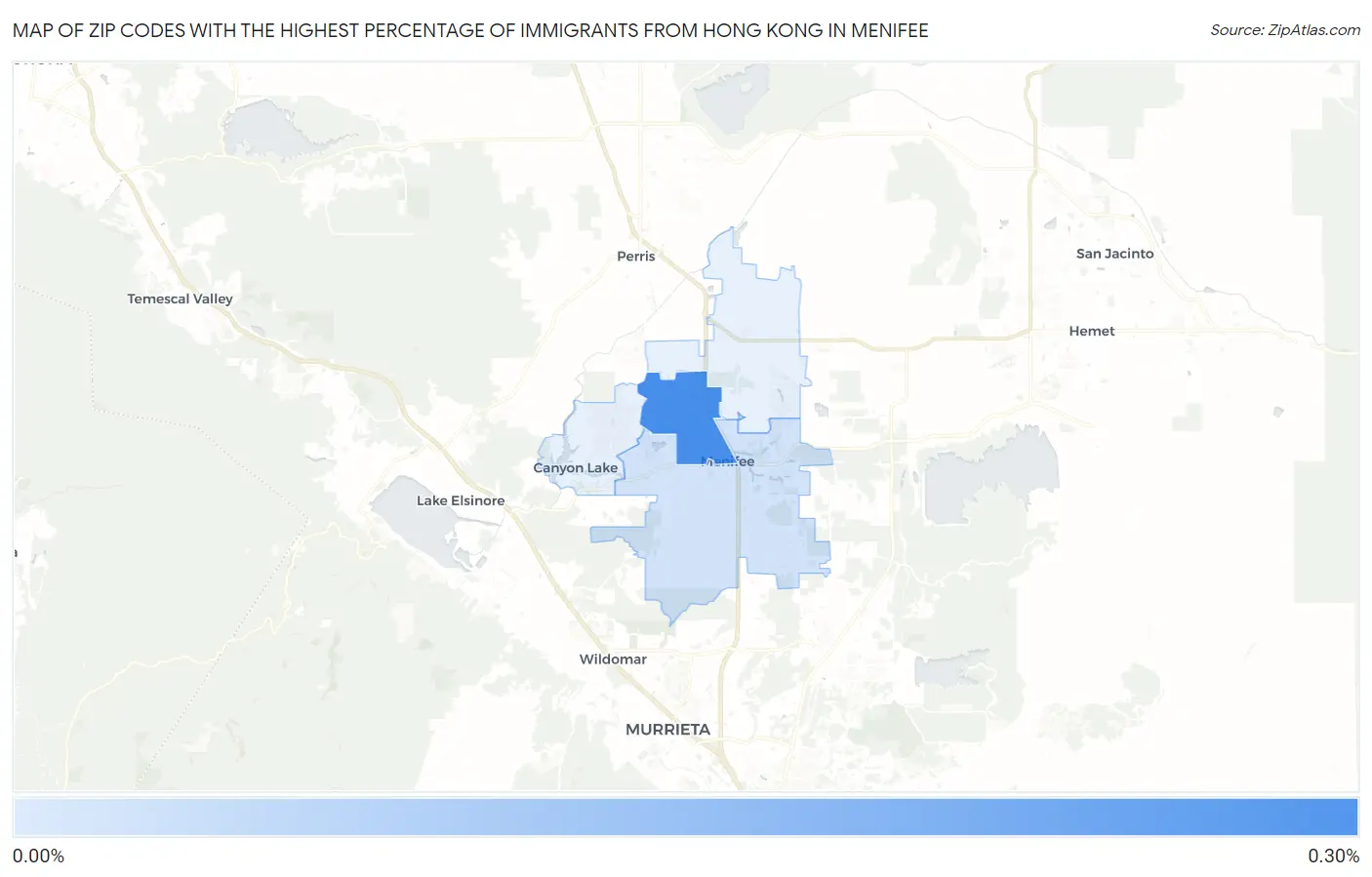 Zip Codes with the Highest Percentage of Immigrants from Hong Kong in Menifee Map