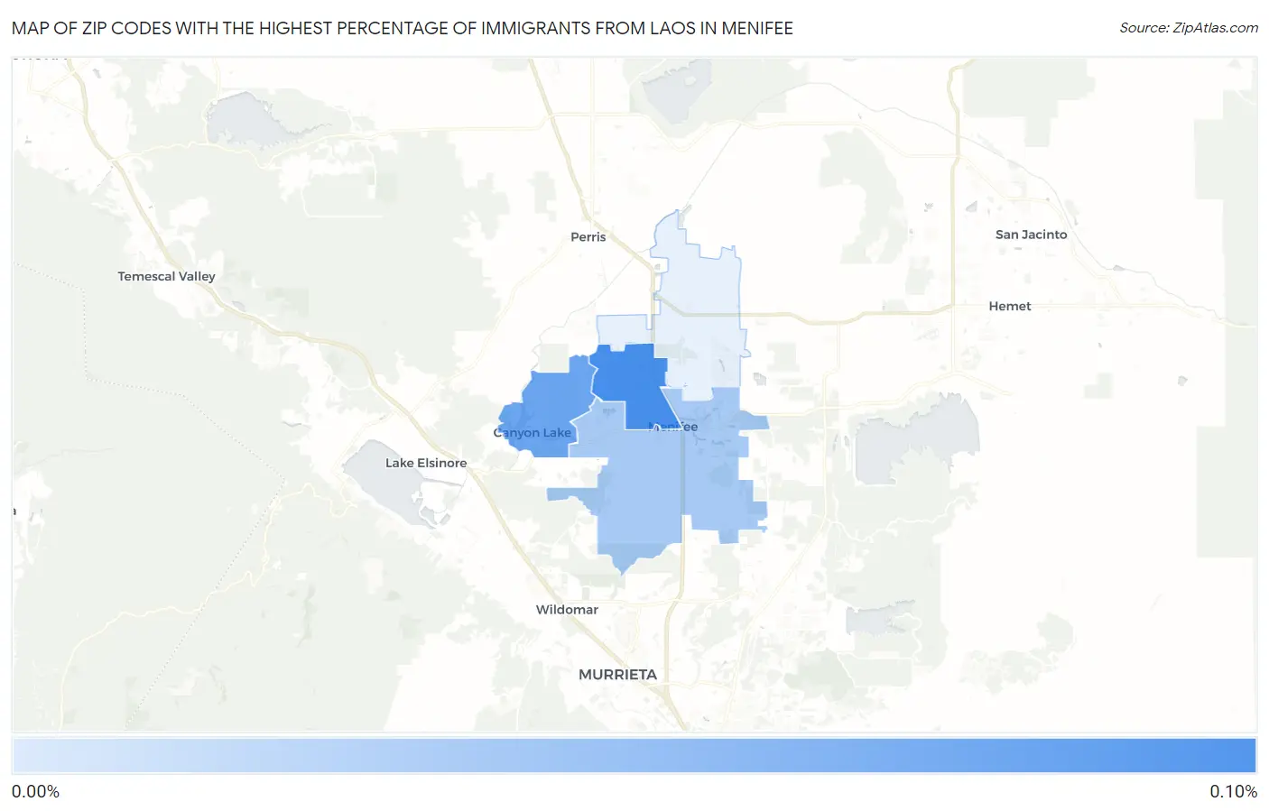 Zip Codes with the Highest Percentage of Immigrants from Laos in Menifee Map