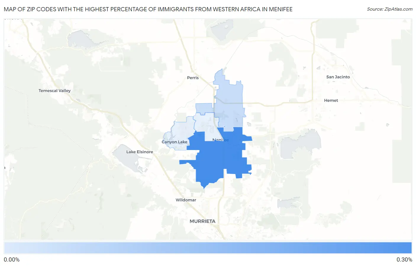 Zip Codes with the Highest Percentage of Immigrants from Western Africa in Menifee Map