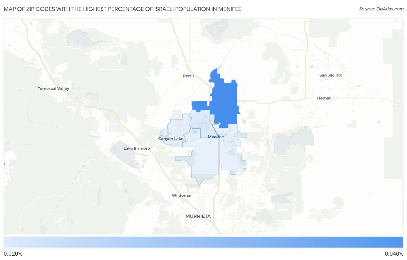 Zip Codes with the Highest Percentage of Israeli Population in Menifee Map