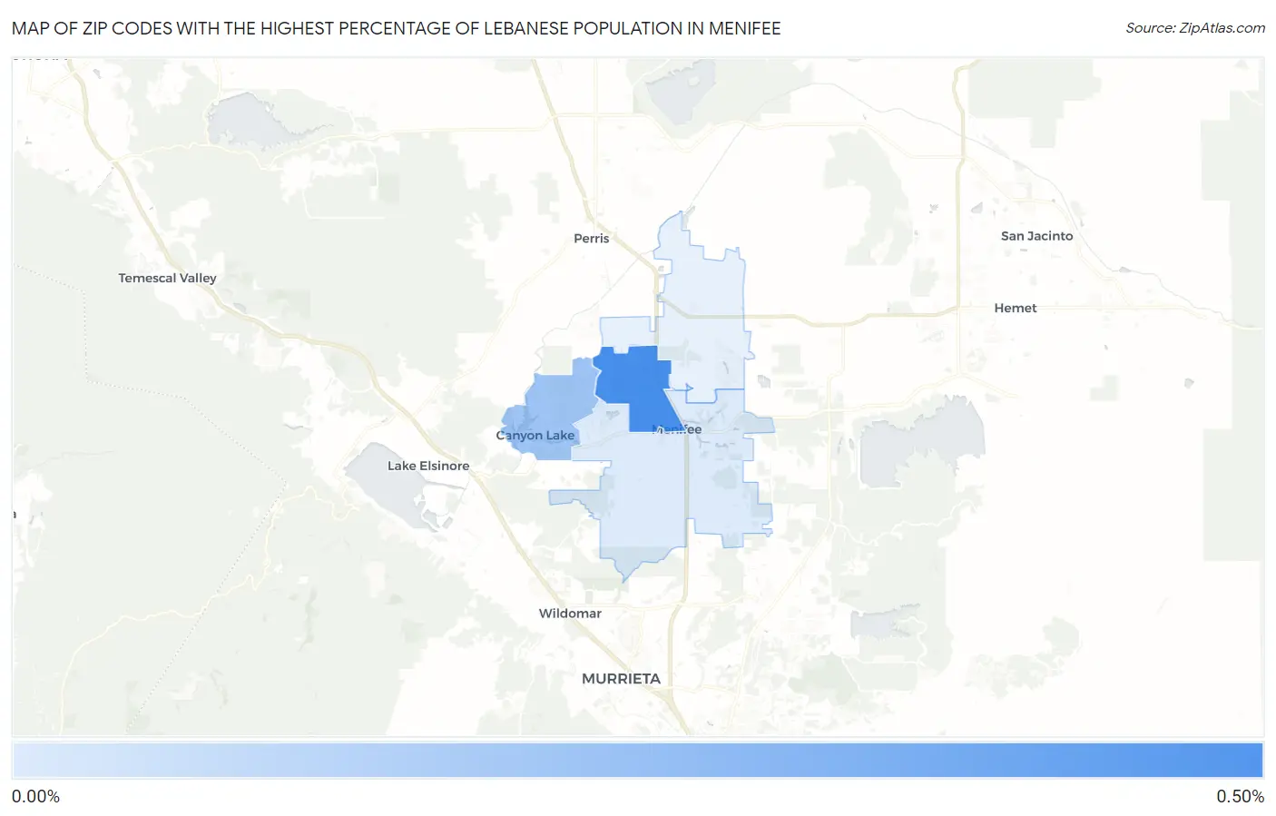 Zip Codes with the Highest Percentage of Lebanese Population in Menifee Map