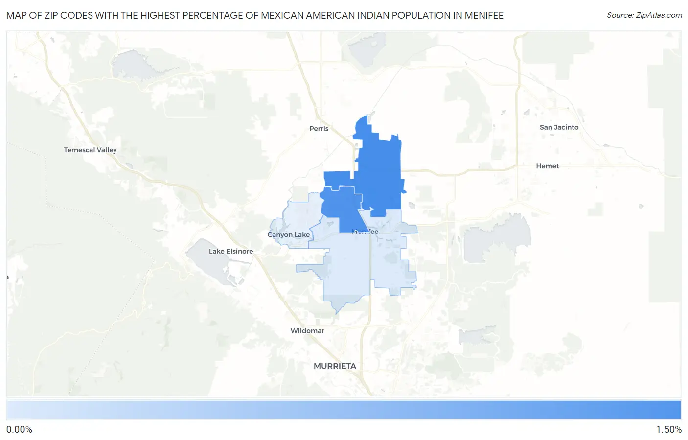 Zip Codes with the Highest Percentage of Mexican American Indian Population in Menifee Map