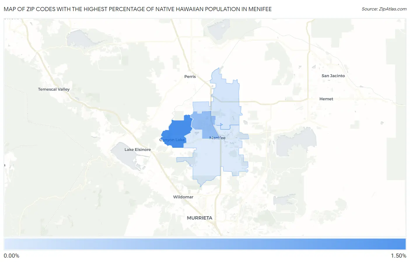 Zip Codes with the Highest Percentage of Native Hawaiian Population in Menifee Map
