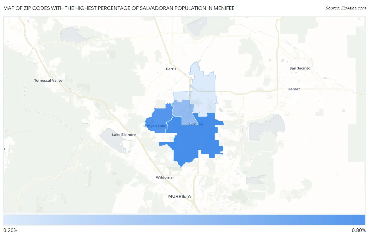 Zip Codes with the Highest Percentage of Salvadoran Population in Menifee Map