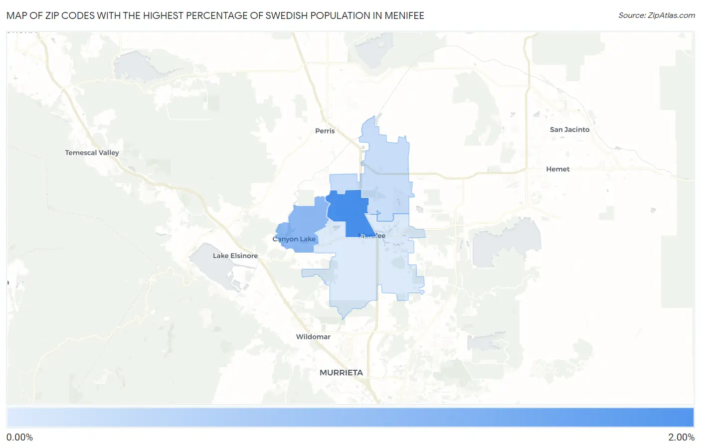 Zip Codes with the Highest Percentage of Swedish Population in Menifee Map