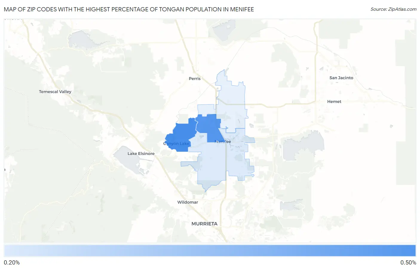 Zip Codes with the Highest Percentage of Tongan Population in Menifee Map