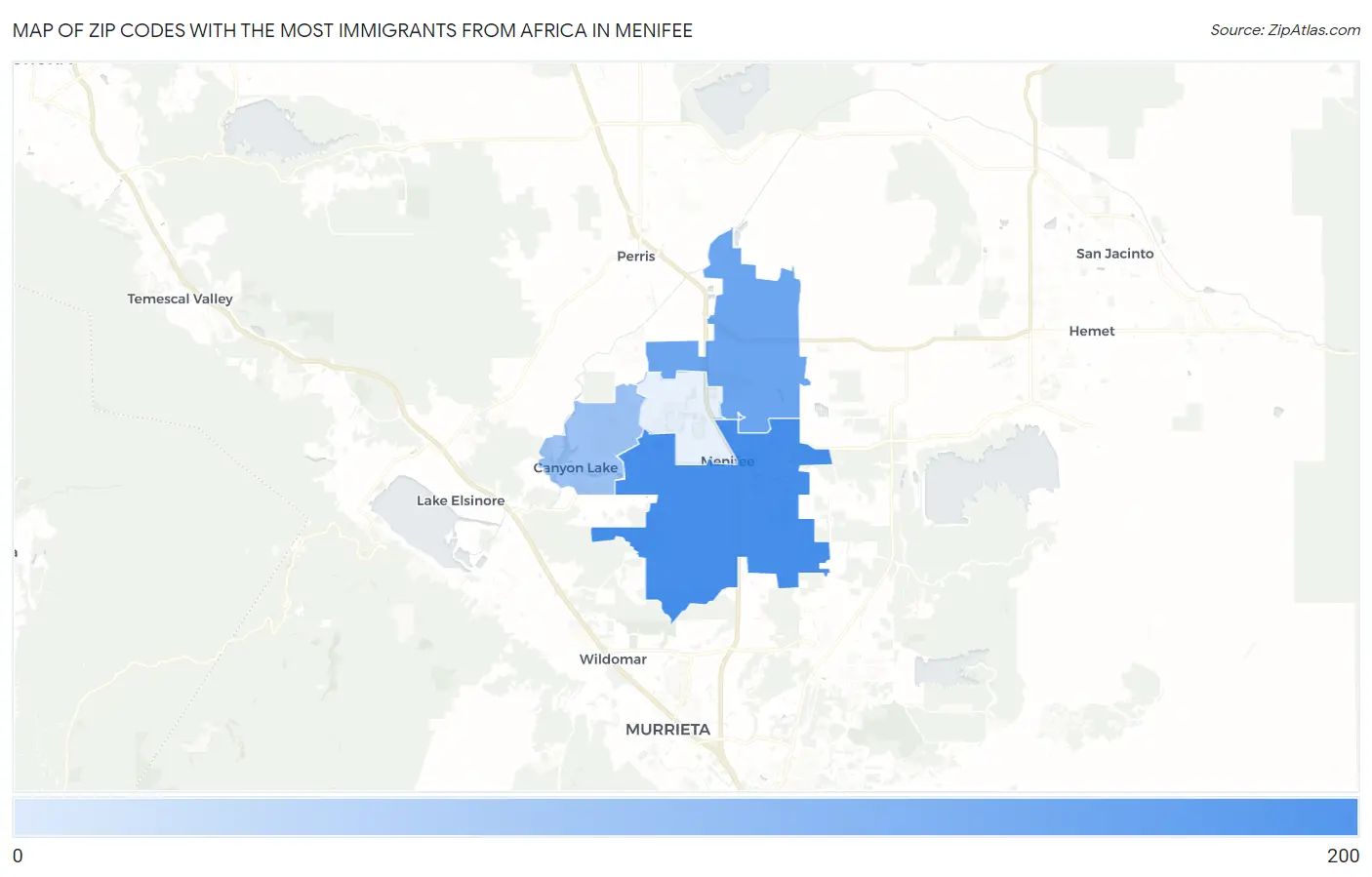 Zip Codes with the Most Immigrants from Africa in Menifee Map