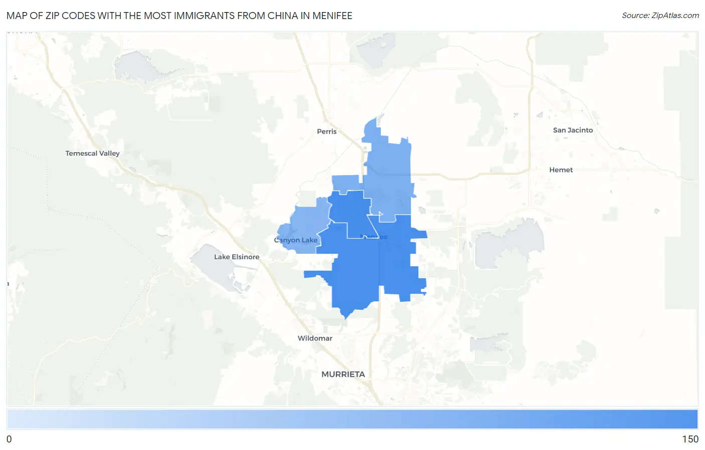 Zip Codes with the Most Immigrants from China in Menifee Map