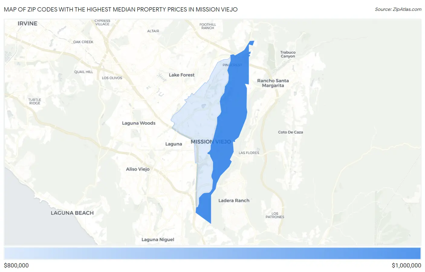 Zip Codes with the Highest Median Property Prices in Mission Viejo Map