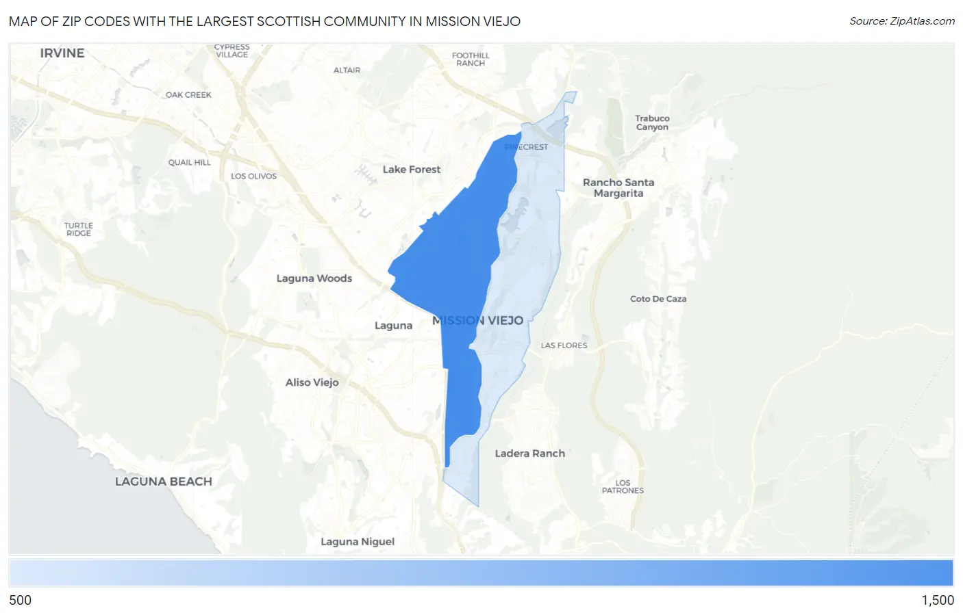 Zip Codes with the Largest Scottish Community in Mission Viejo Map