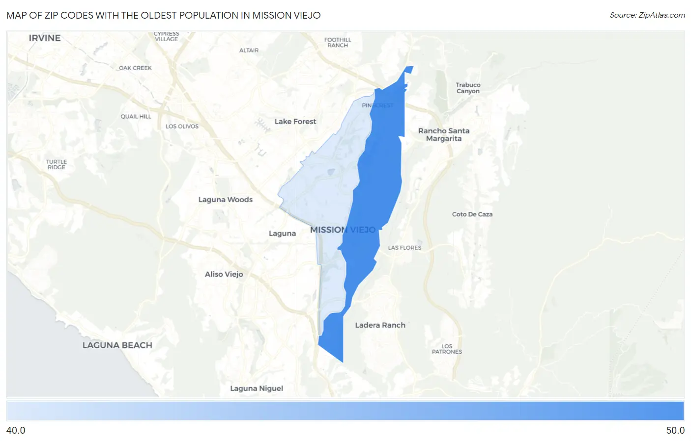 Zip Codes with the Oldest Population in Mission Viejo Map