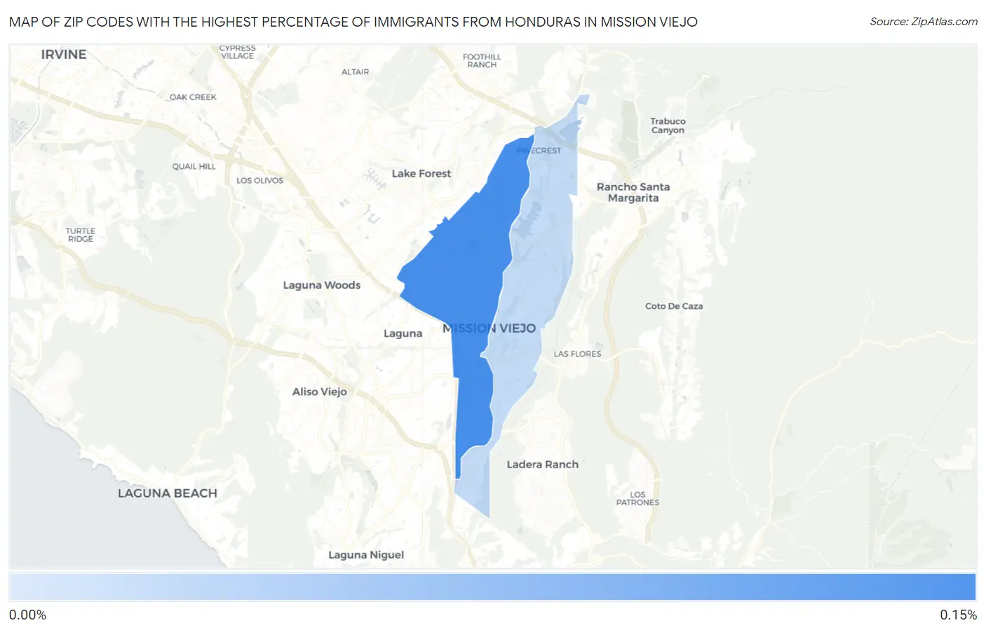 Zip Codes with the Highest Percentage of Immigrants from Honduras in Mission Viejo Map