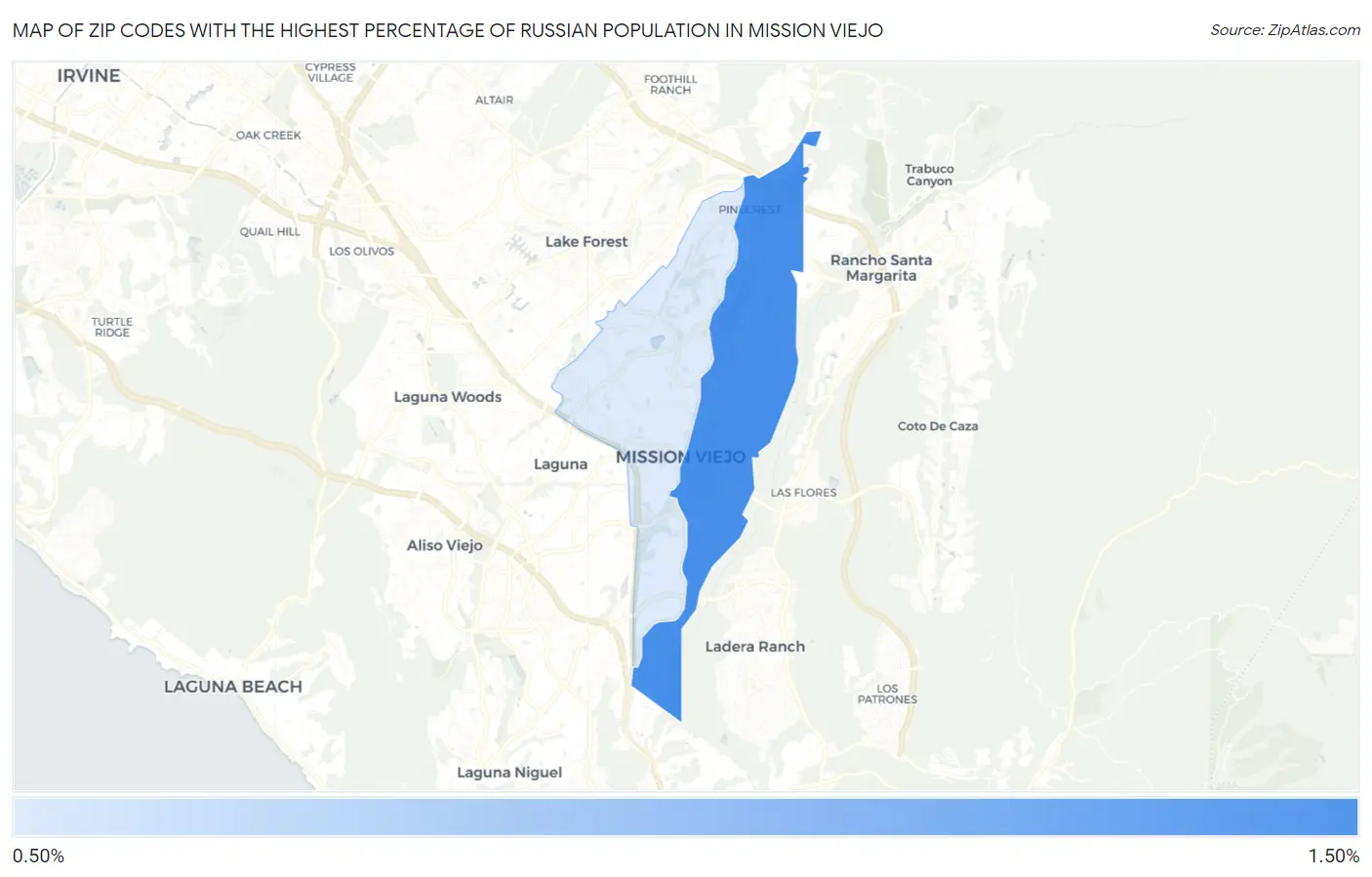 Zip Codes with the Highest Percentage of Russian Population in Mission Viejo Map