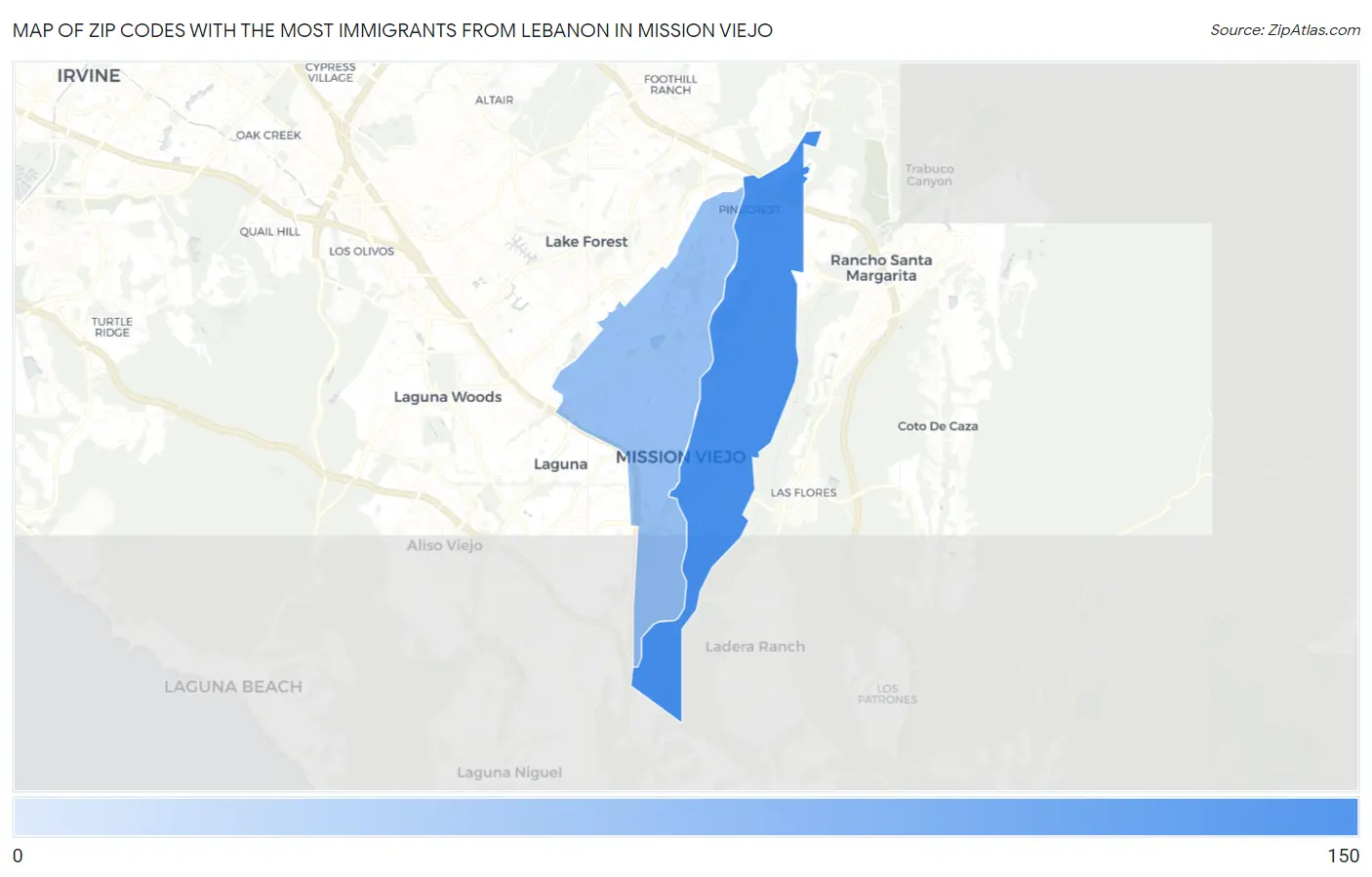 Zip Codes with the Most Immigrants from Lebanon in Mission Viejo Map