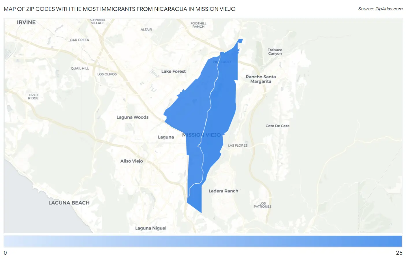 Zip Codes with the Most Immigrants from Nicaragua in Mission Viejo Map