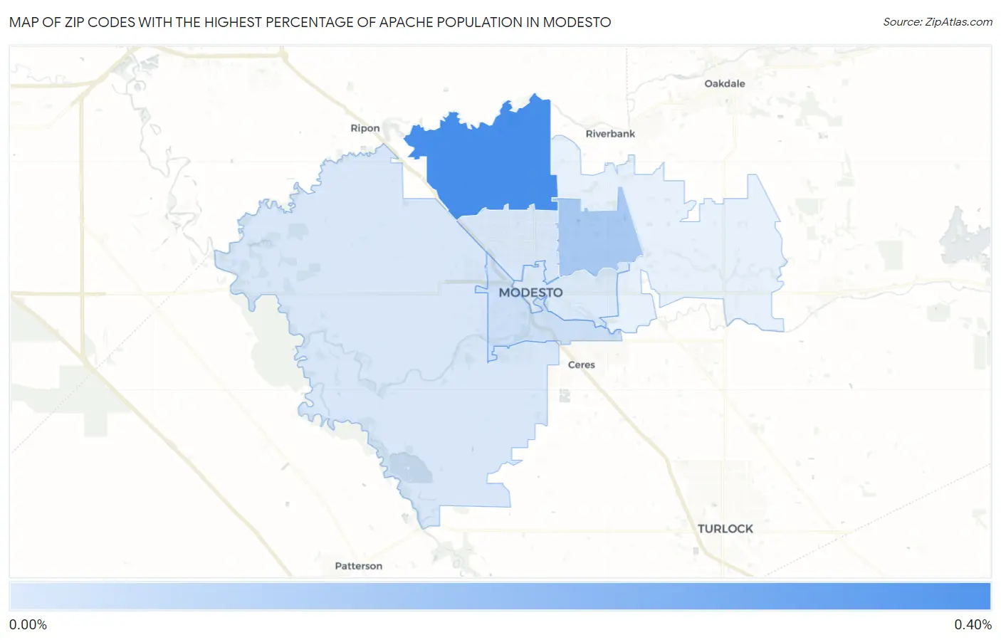 Zip Codes with the Highest Percentage of Apache Population in Modesto Map
