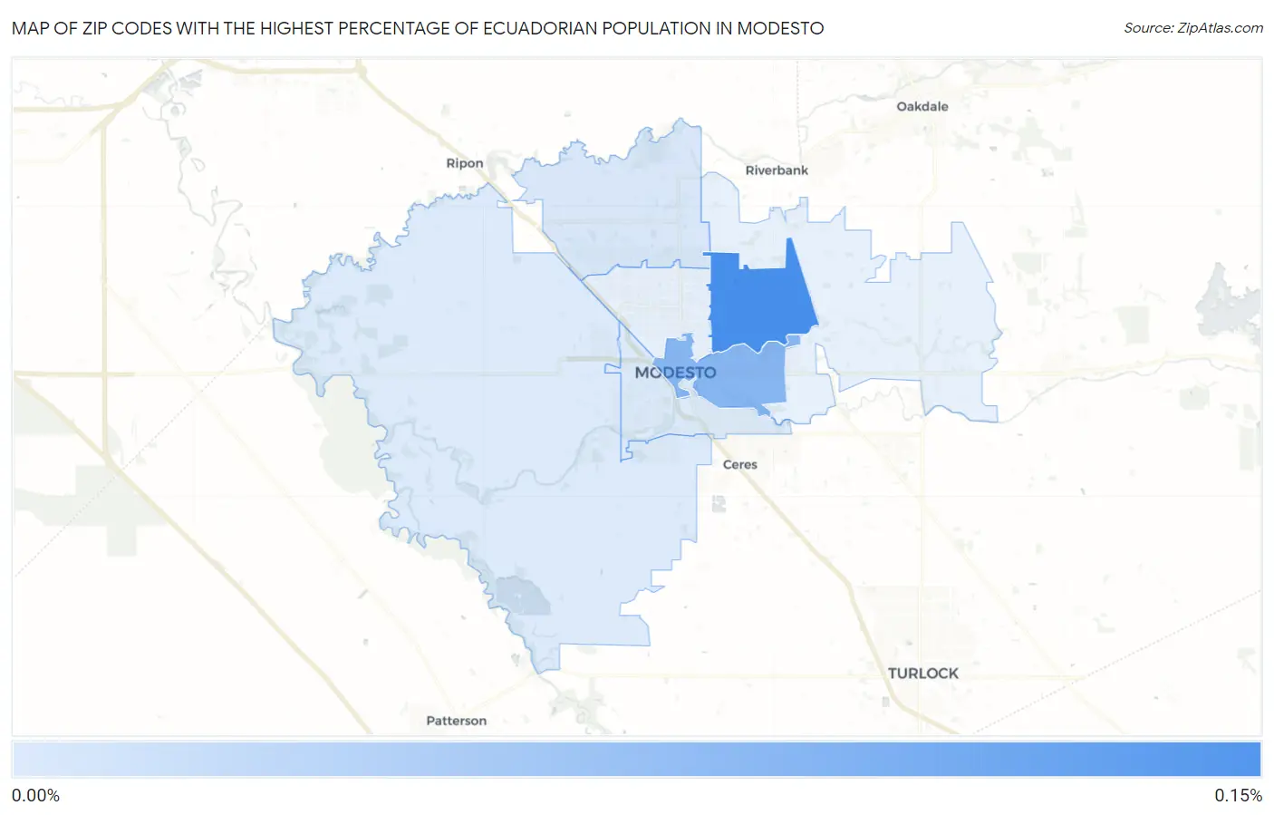 Zip Codes with the Highest Percentage of Ecuadorian Population in Modesto Map