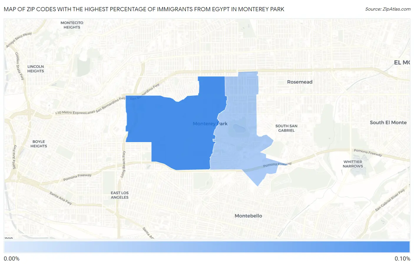 Zip Codes with the Highest Percentage of Immigrants from Egypt in Monterey Park Map