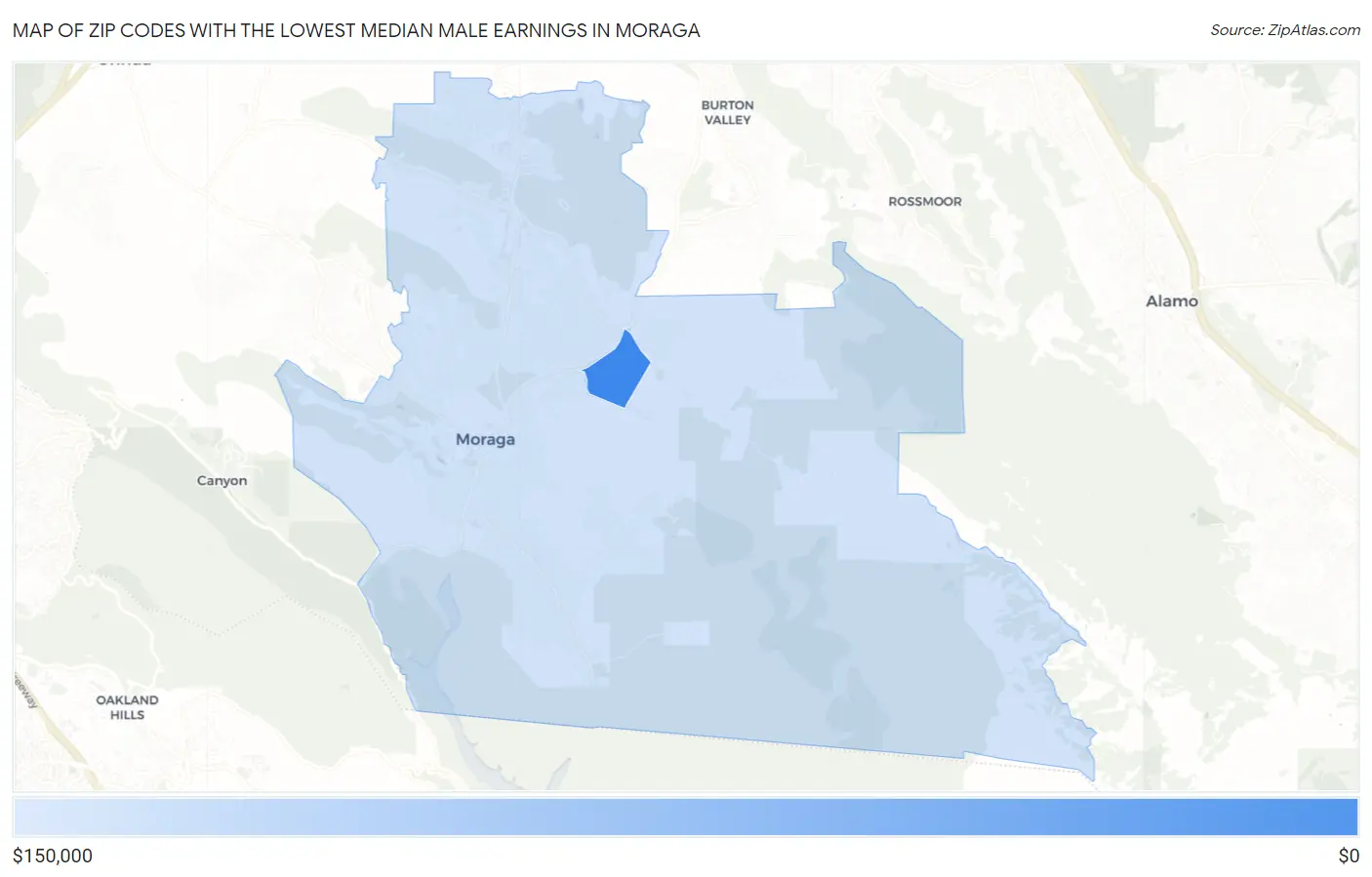 Zip Codes with the Lowest Median Male Earnings in Moraga Map