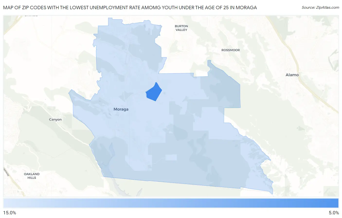 Zip Codes with the Lowest Unemployment Rate Amomg Youth Under the Age of 25 in Moraga Map