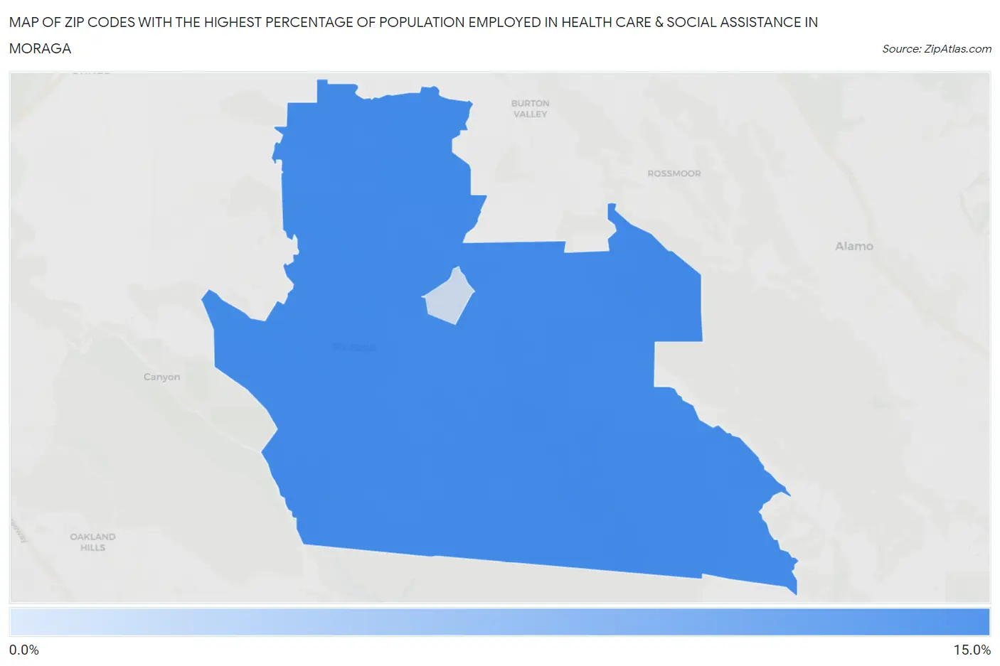 Zip Codes with the Highest Percentage of Population Employed in Health Care & Social Assistance in Moraga Map