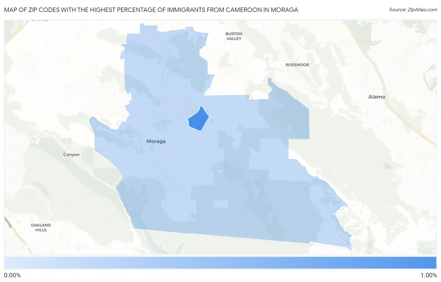 Zip Codes with the Highest Percentage of Immigrants from Cameroon in Moraga Map